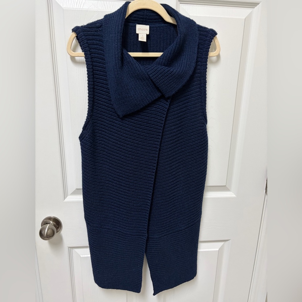 Chico's Deep Blue Sleeveless Cowl Neck Sweater